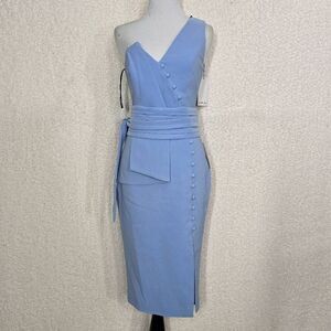 Lavish Alice Blue Origami One-shoulder Midi Dress Size 2